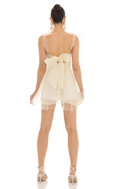 Shoulder Bow Baby Doll Dress in Cream